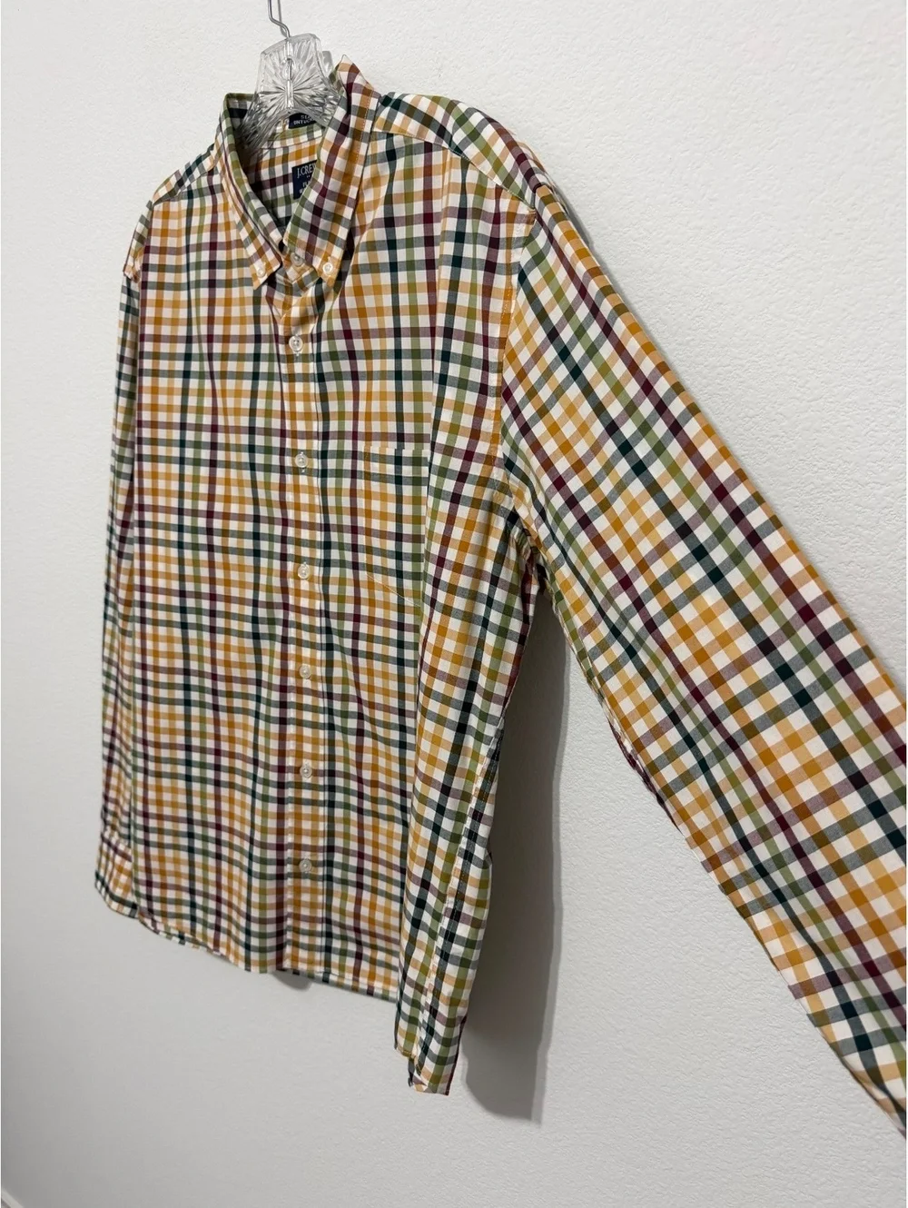 J. Crew Long Sleeve Button Up Gingham Check Slim Untucked Shirt Men's Size XL